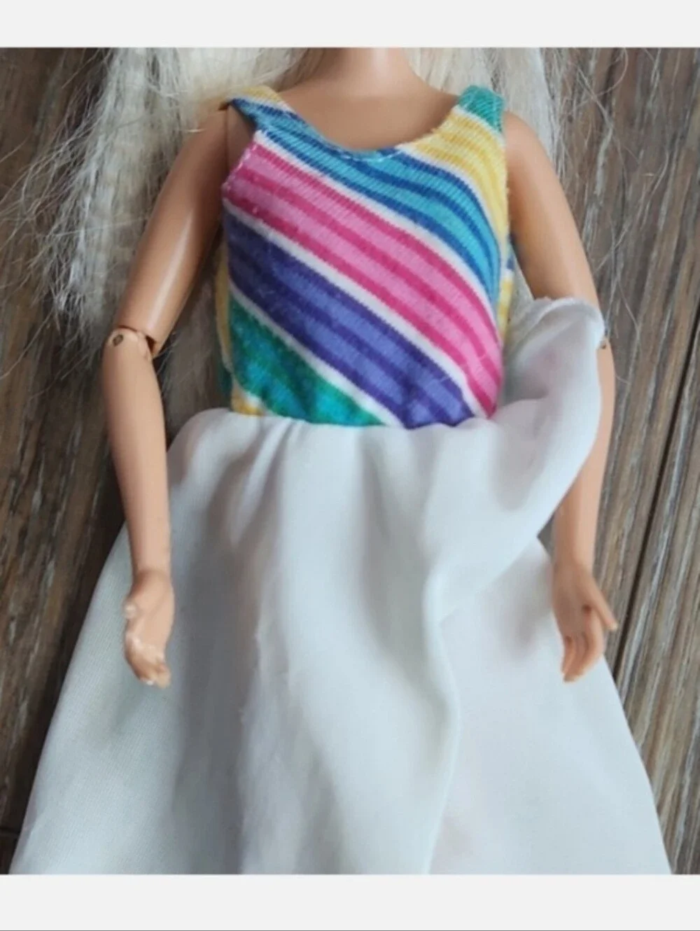 Vintage Barbie White Rainbow Stripe Dress